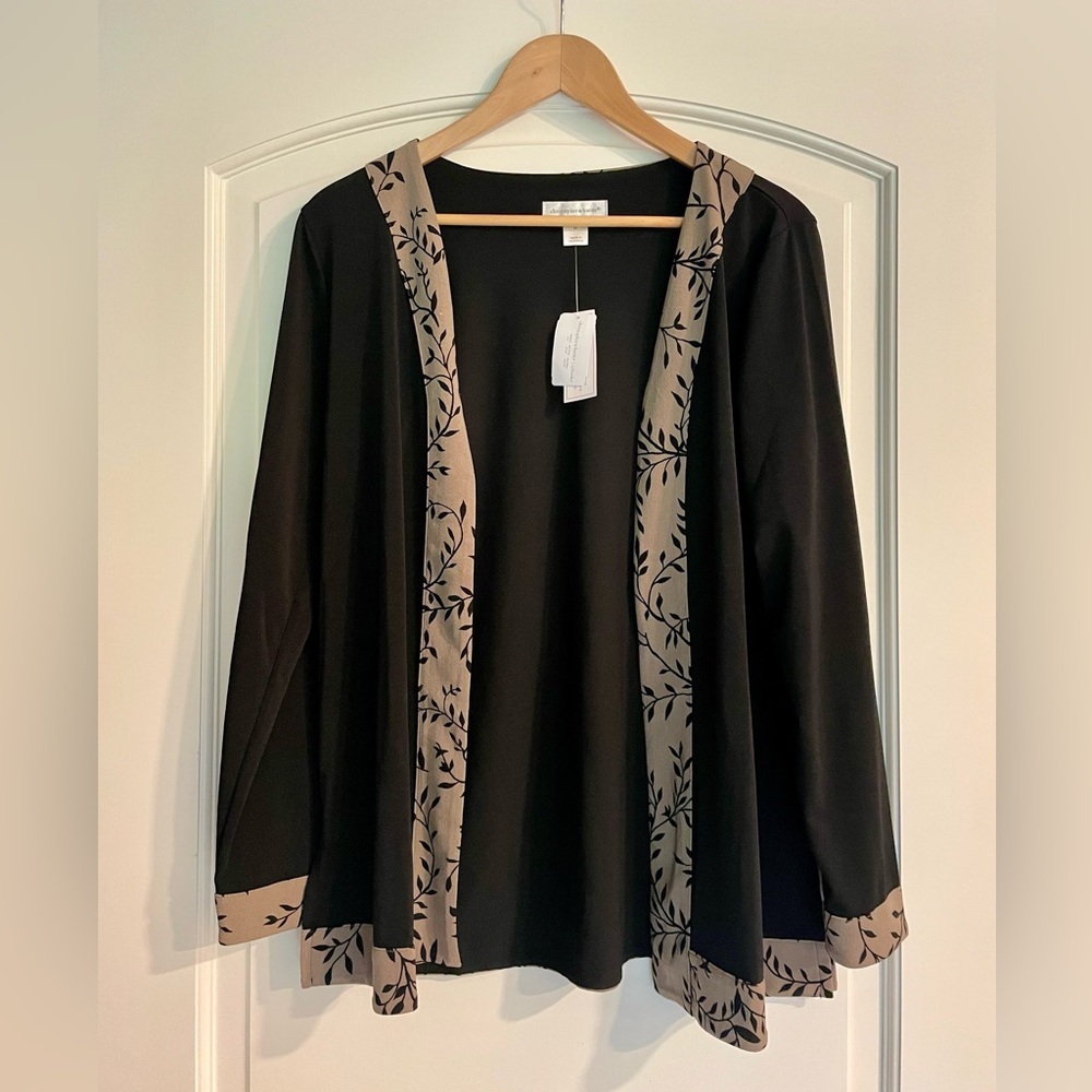 NEW Christopher & Banks Black and Tan Open Front Women’s Cardigan Size M